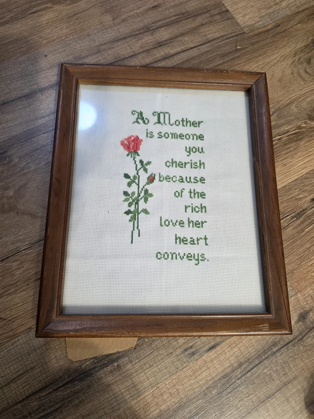 Framed 'A Mother' Cross-Stitch Wall Art - Pink & Green